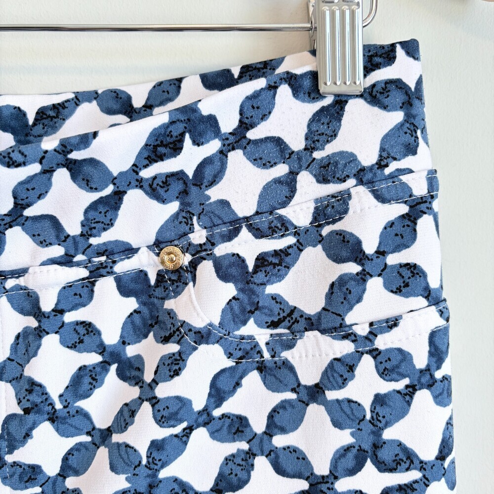 Joseph Ribkoff Trouser Ankle Straight Geometric Print Teacher White Blue Size 10 - Picture 4 of 9